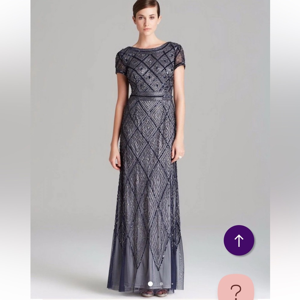 Adrianna Papell Navy Beaded Maxi Dress